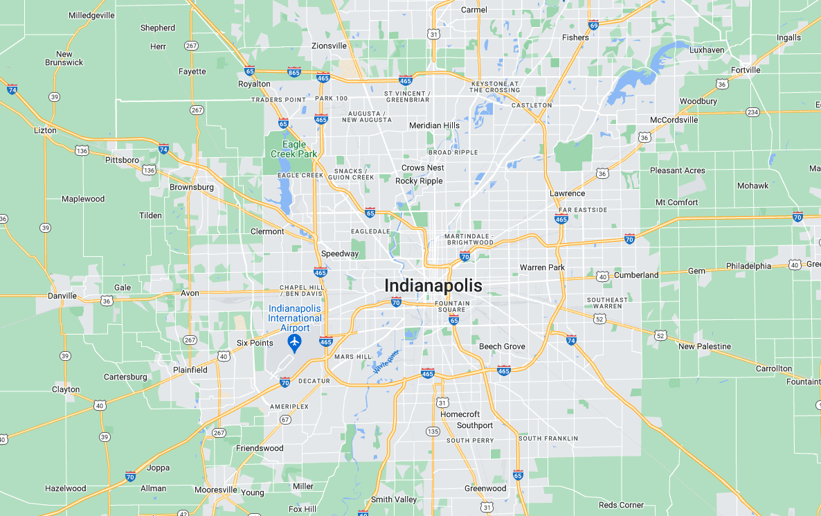Map of Indianapolis where Aztec Homes shows areas served