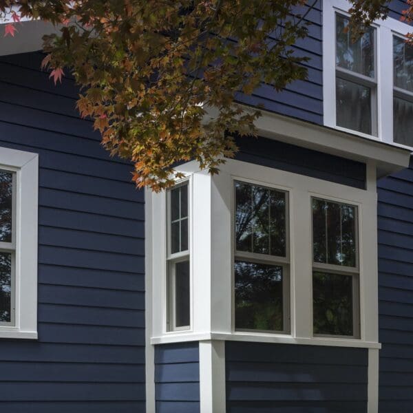 Dark blue James Hardie siding installed by highly rated siding contractors in Fishers, IN