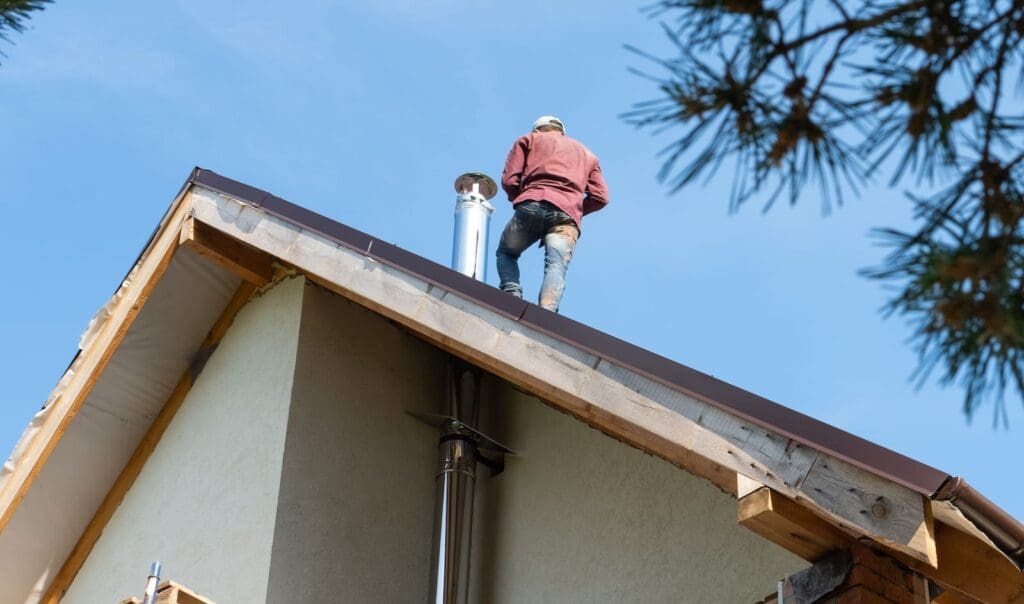 Roof inspector examining damage for a roof insurance claim.