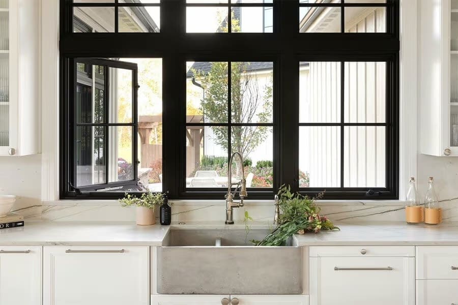 Kitchen with casement windows